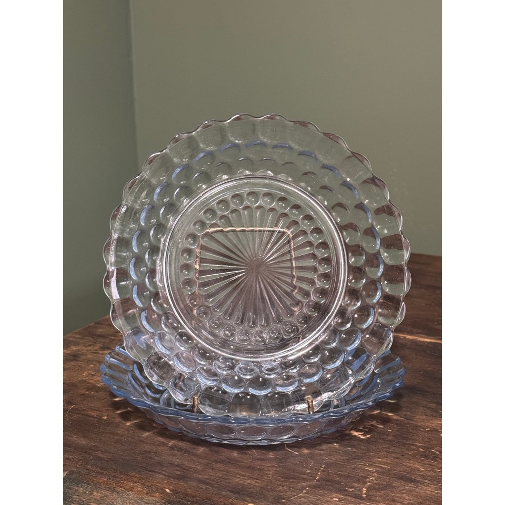 Pair of Vintage Anchor‎ Hocking Bubble 7.75" Bowl/Plate Sapphire Blue